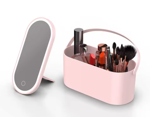 Portable LED Light Storage Box Beauty And Makeup Mirror